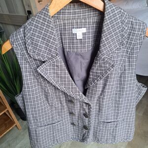 Relativity XL Women's Y2k Plaid Vest Waistcoat Vest Gray Cotton Preppy Old Money